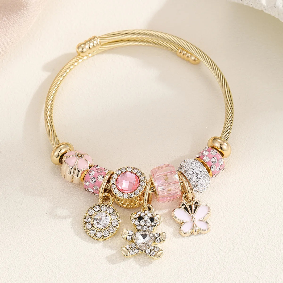 Casual Modern Style Classic Style Bear 304 Stainless Steel Alloy Gold Plated Rhinestones Bangle In Bulk