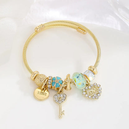 Casual Modern Style Classic Style Devil'S Eye Bear Key 304 Stainless Steel Alloy Gold Plated Artificial Crystal Rhinestones Bangle In Bulk