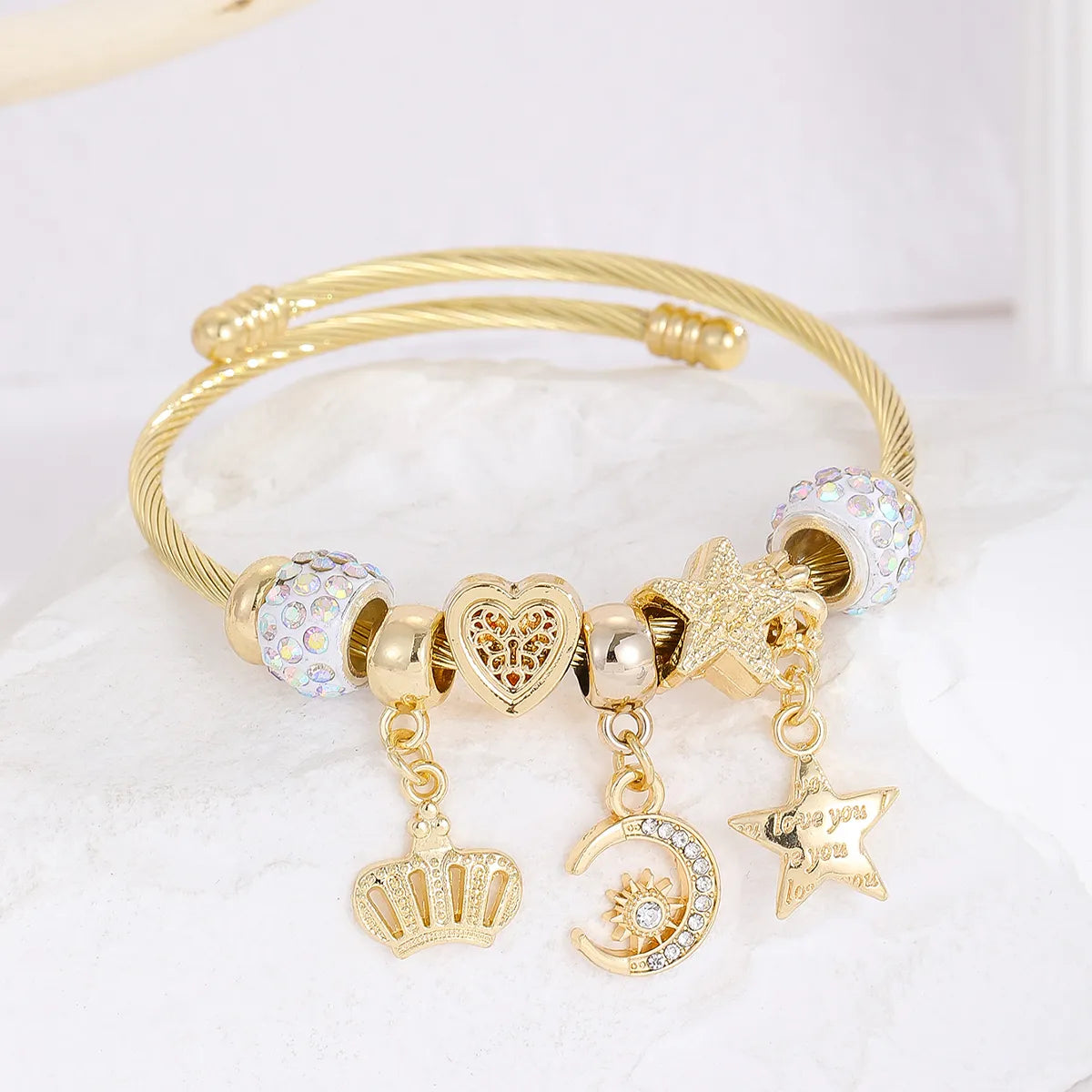 Casual Modern Style Classic Style Lipstick Moon Elephant Gold Plated Rhinestones 304 Stainless Steel Alloy Wholesale Bangle