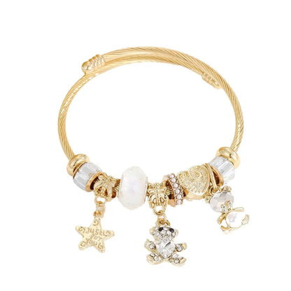 Casual Modern Style Classic Style Swan Bear 304 Stainless Steel Alloy Gold Plated Rhinestones Pearl Bangle In Bulk