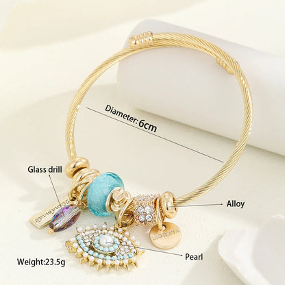 Casual Modern Style Classic Style Swan Bear 304 Stainless Steel Alloy Gold Plated Rhinestones Pearl Bangle In Bulk