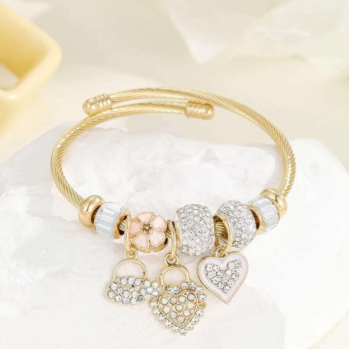 Casual Modern Style Classic Style Swan Bear 304 Stainless Steel Alloy Gold Plated Rhinestones Pearl Bangle In Bulk