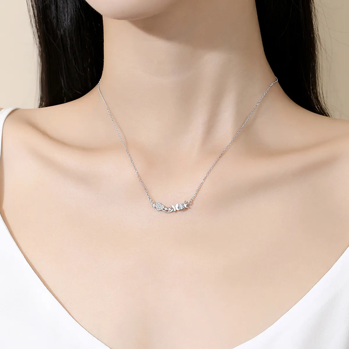 Casual Modern Style Commute Heart Shape Crown Butterfly Sterling Silver Polishing Plating Inlay Zircon Necklace