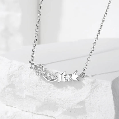 Casual Modern Style Commute Heart Shape Crown Butterfly Sterling Silver Polishing Plating Inlay Zircon Necklace