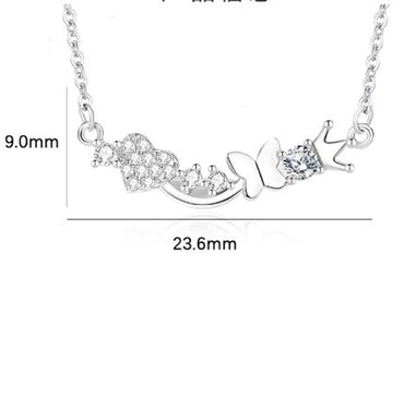 Casual Modern Style Commute Heart Shape Crown Butterfly Sterling Silver Polishing Plating Inlay Zircon Necklace