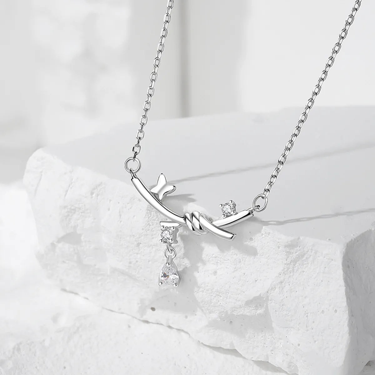 Casual Modern Style Commute Knot Butterfly Sterling Silver Polishing Plating Inlay Zircon Necklace