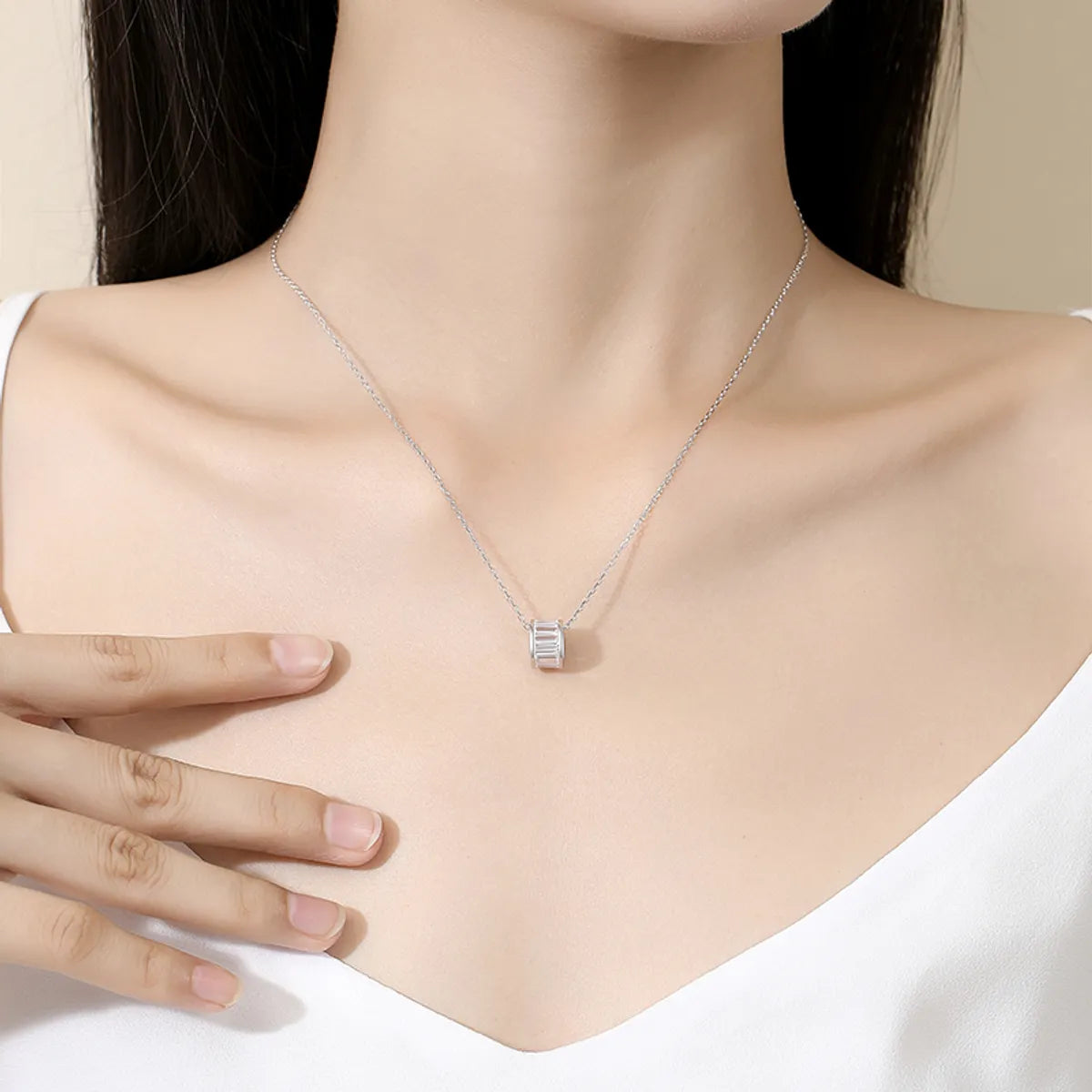 Casual Modern Style Commute Round Sterling Silver Polishing Plating Inlay Zircon Necklace