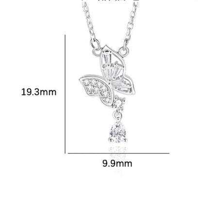 Casual Modern Style Commute Water Droplets Butterfly Sterling Silver Polishing Plating Inlay Zircon Pendant Necklace