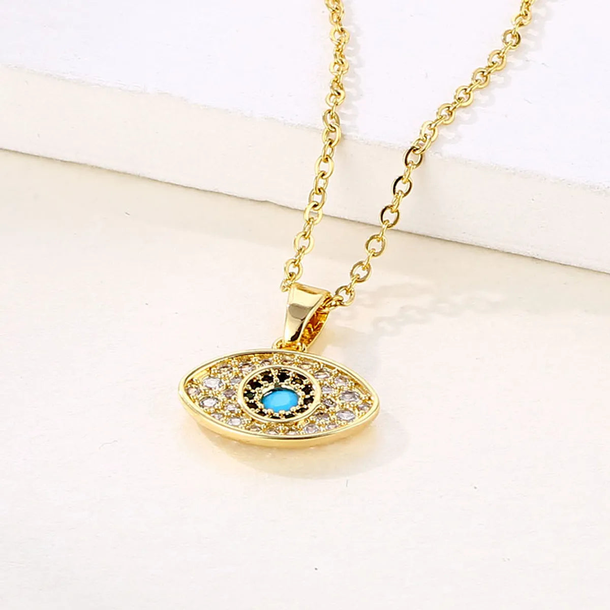 Casual Modern Style Devil's Eye Stainless Steel Plating Inlay Opal Zircon 18k Gold Plated Pendant Necklace