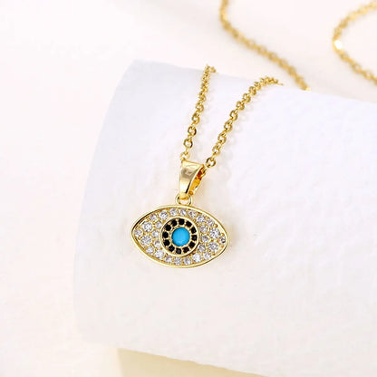 Casual Modern Style Devil's Eye Stainless Steel Plating Inlay Opal Zircon 18k Gold Plated Pendant Necklace