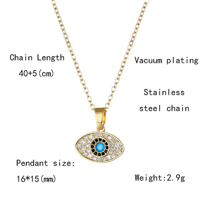 Casual Modern Style Devil's Eye Stainless Steel Plating Inlay Opal Zircon 18k Gold Plated Pendant Necklace