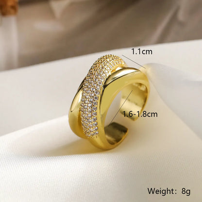 Casual Modern Style Geometric Copper Plating Inlay Zircon 18k Gold Plated Open Rings