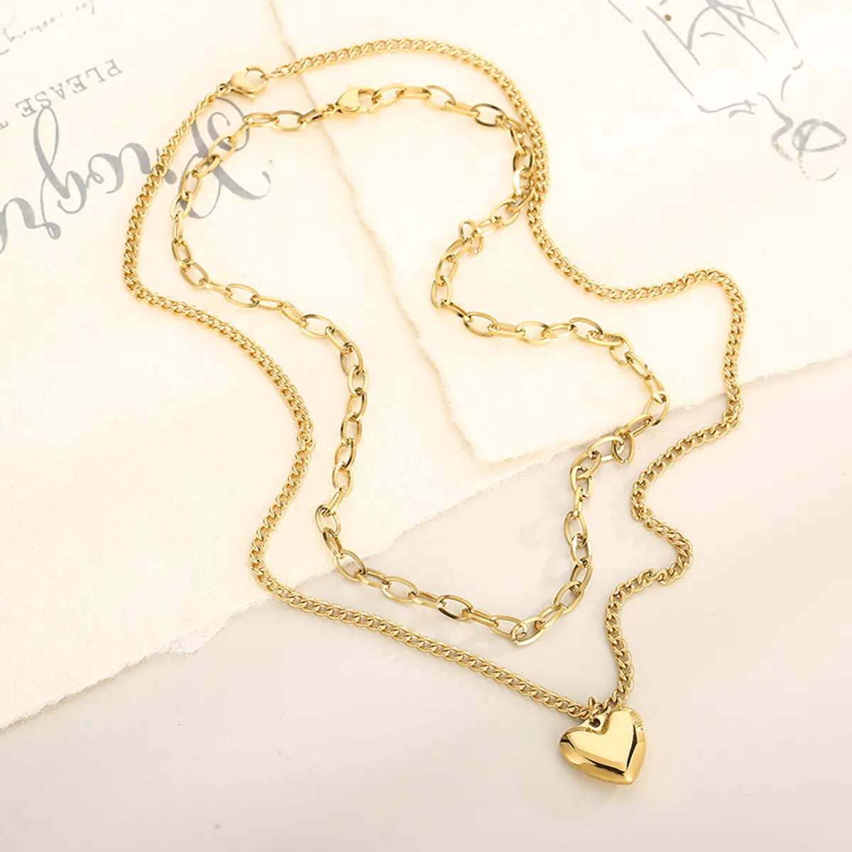 Casual Modern Style Heart Shape Stainless Steel Titanium Steel Plating 18k Gold Plated Layered Necklaces