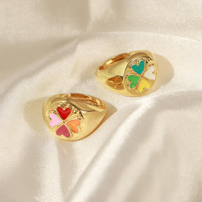 Casual Modern Style Simple Style Heart Shape Copper Enamel Plating 18k Gold Plated Rings