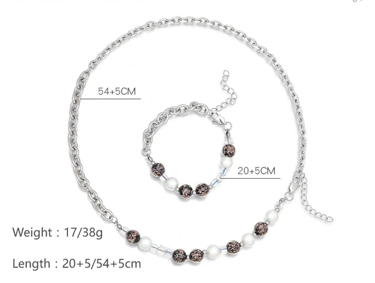 Casual Modern Style Simple Style Round Stainless Steel Beaded Luminous Bracelets Necklace