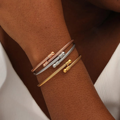 Casual Modern Style Simple Style Solid Color Stainless Steel Stripe Plating 18k Gold Plated Rose Gold Plated White Gold Plated Bangle