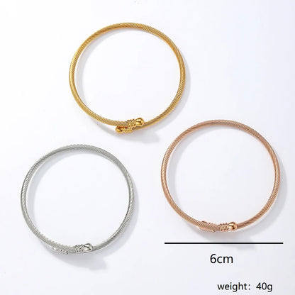 Casual Modern Style Simple Style Solid Color Stainless Steel Stripe Plating 18k Gold Plated Rose Gold Plated White Gold Plated Bangle