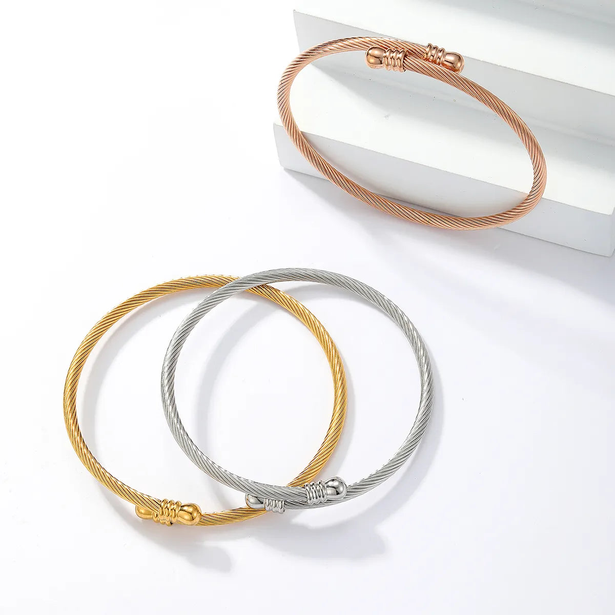 Casual Modern Style Simple Style Solid Color Stainless Steel Stripe Plating 18k Gold Plated Rose Gold Plated White Gold Plated Bangle