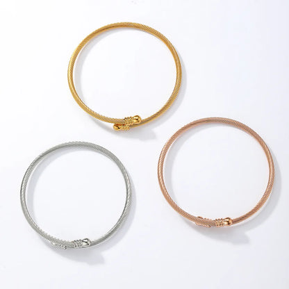 Casual Modern Style Simple Style Solid Color Stainless Steel Stripe Plating 18k Gold Plated Rose Gold Plated White Gold Plated Bangle