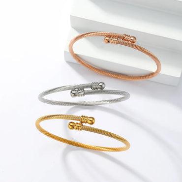 Casual Modern Style Simple Style Solid Color Stainless Steel Stripe Plating 18k Gold Plated Rose Gold Plated White Gold Plated Bangle