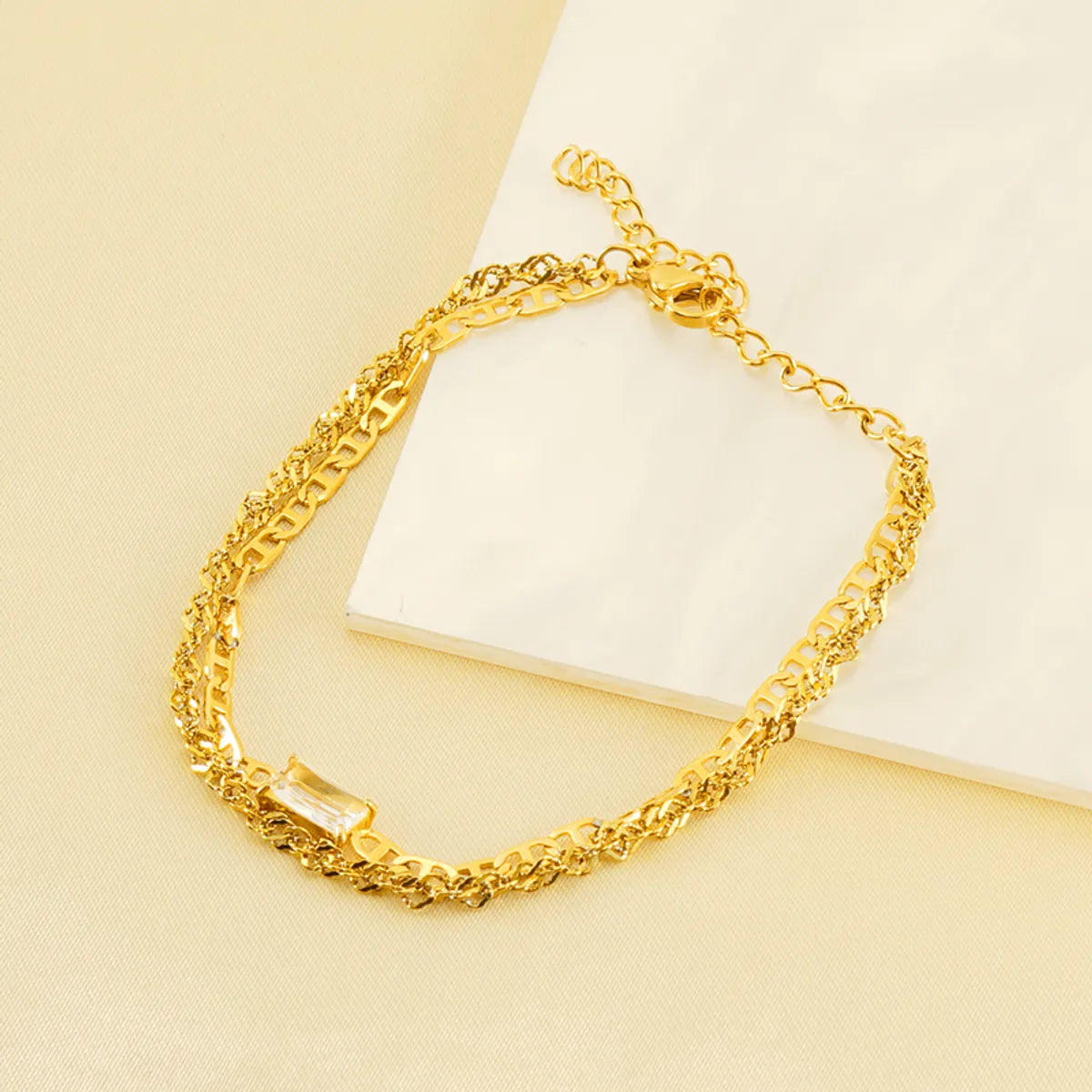 Casual Modern Style Solid Color Stainless Steel Layered Plating Inlay Zircon 18k Gold Plated Bracelets