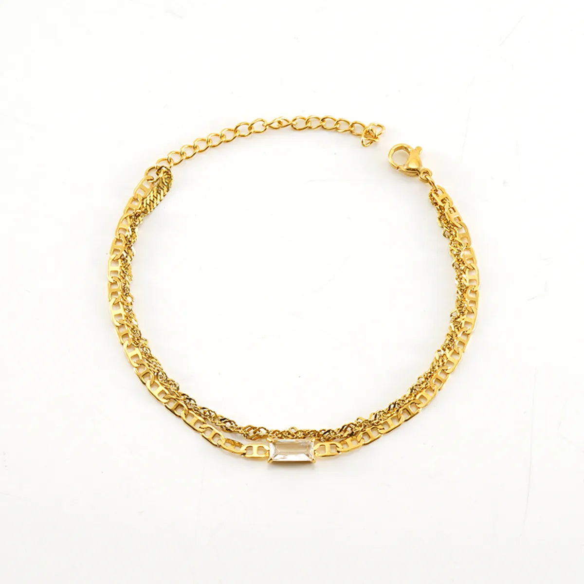 Casual Modern Style Solid Color Stainless Steel Layered Plating Inlay Zircon 18k Gold Plated Bracelets