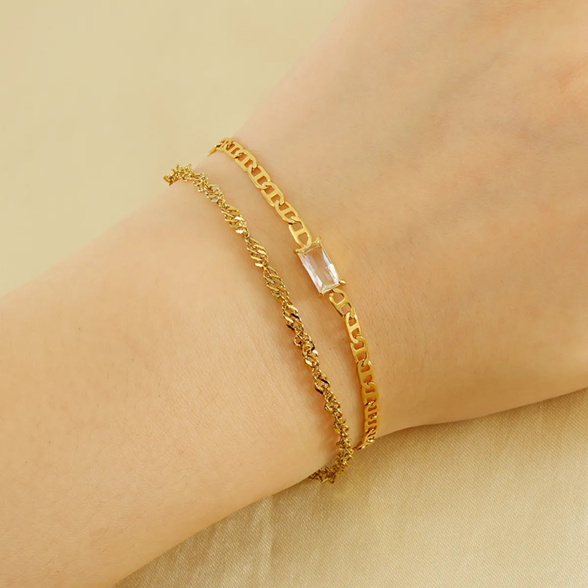 Casual Modern Style Solid Color Stainless Steel Layered Plating Inlay Zircon 18k Gold Plated Bracelets