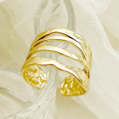 Casual Modern Style Solid Color Stainless Steel Metal Layered Plating Hollow Out Gold Plated Rings