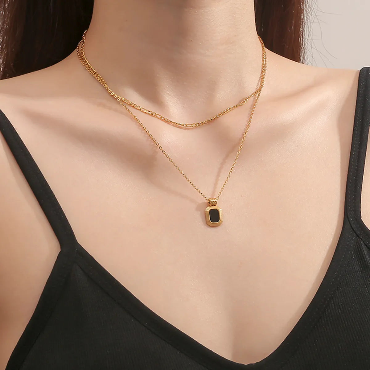 Casual Modern Style Square Titanium Steel Polishing Plating Inlay Acrylic 18k Gold Plated Layered Necklaces