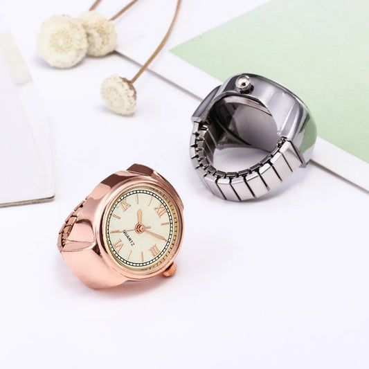 Casual Novelty Round Single Folding Buckle Ring Table Quartz Women'S Watches