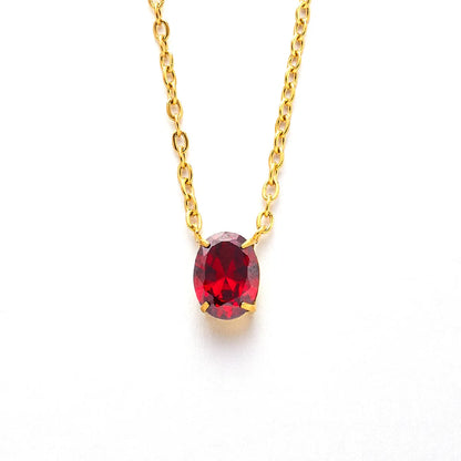 Casual Oval Stainless Steel Zircon Pendant Necklace In Bulk