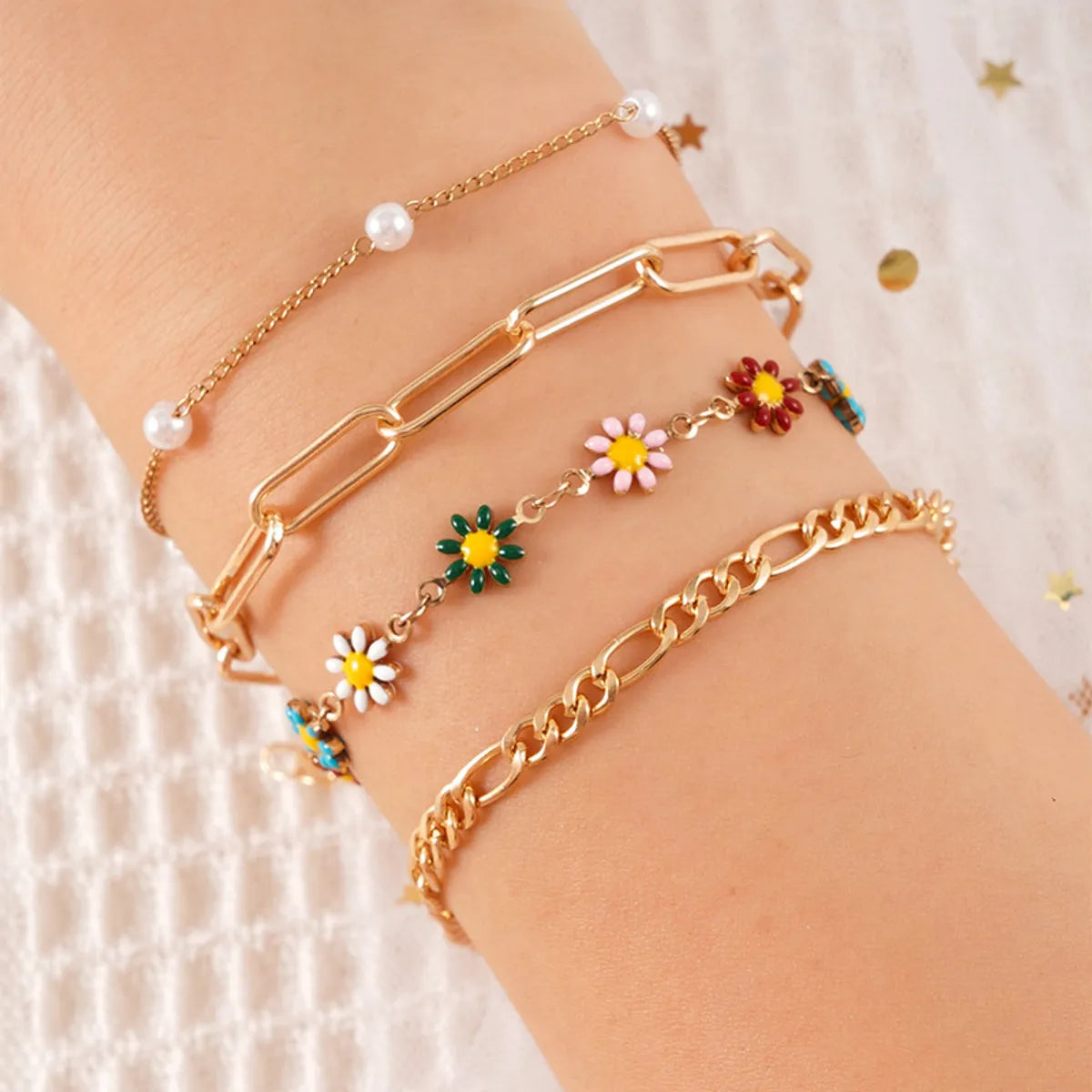 Casual Pastoral Flower Alloy Star Enamel Women'S Bracelets Anklet