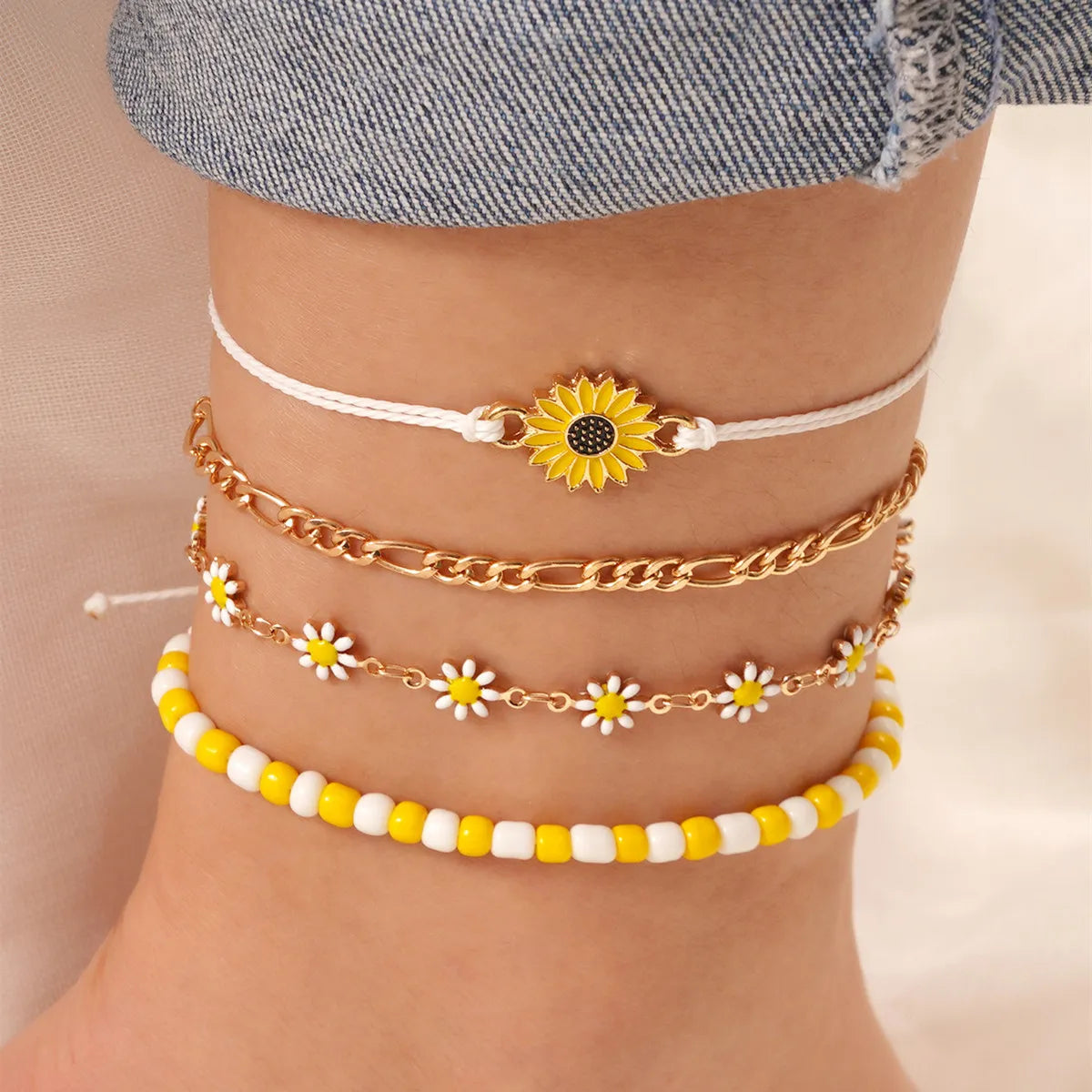 Casual Pastoral Flower Alloy Star Enamel Women'S Bracelets Anklet