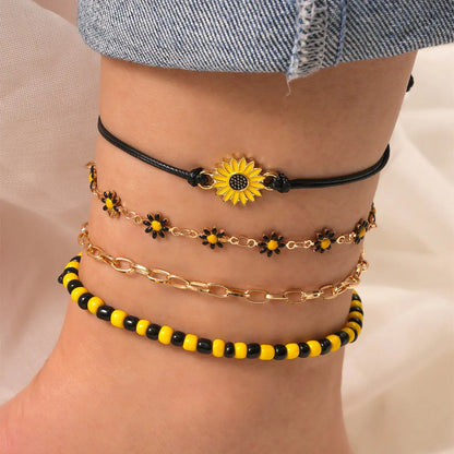 Casual Pastoral Flower Alloy Star Enamel Women'S Bracelets Anklet