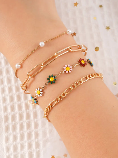 Casual Pastoral Flower Alloy Star Enamel Women'S Bracelets Anklet