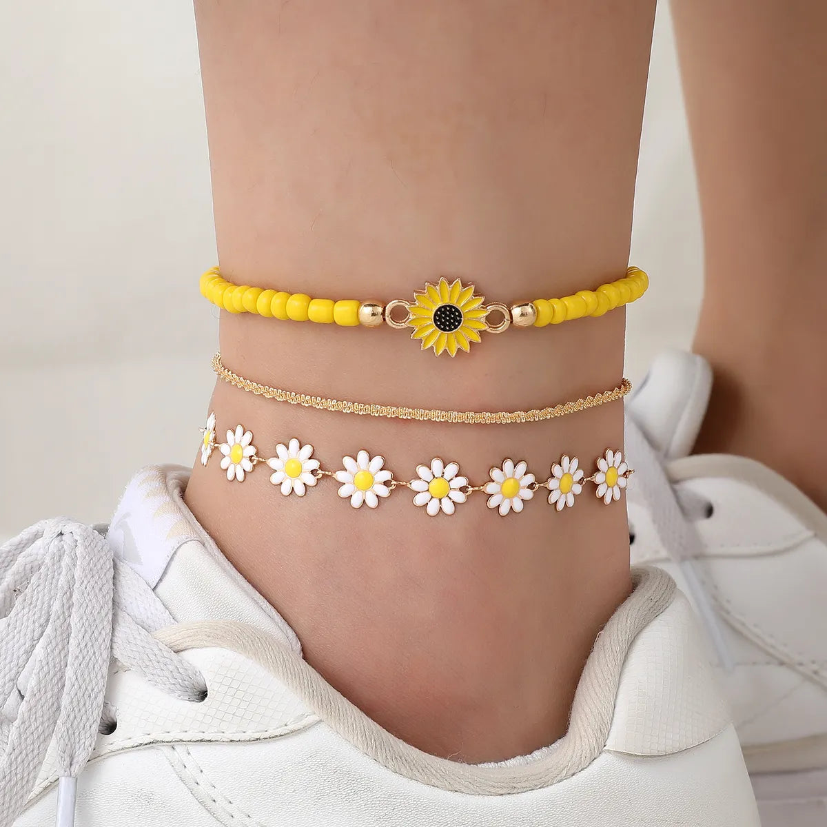 Casual Pastoral Flower Alloy Star Enamel Women'S Bracelets Anklet