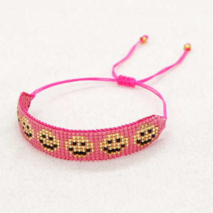 Casual Peach Eye Smile Face Glass Beaded Braid Woven Belt Women'S Bracelets