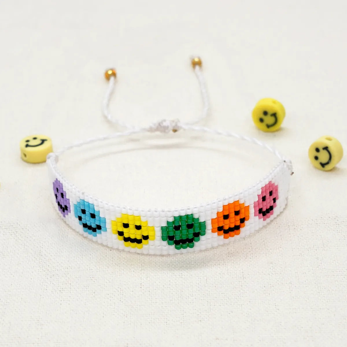 Casual Peach Eye Smile Face Glass Beaded Braid Woven Belt Women'S Bracelets