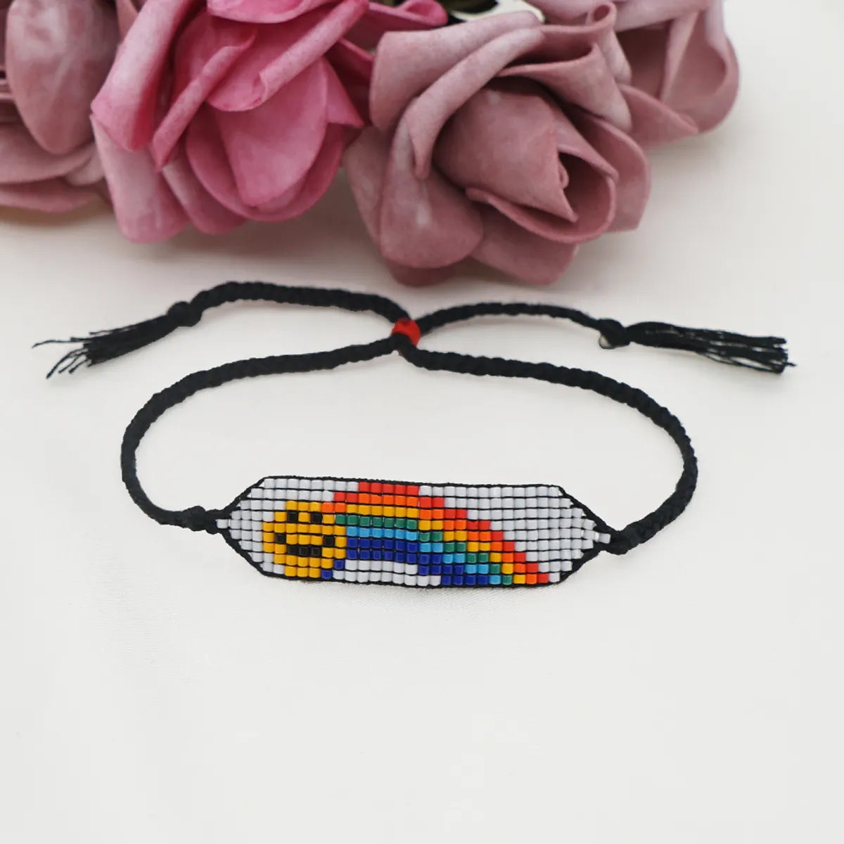 Casual Peach Eye Smile Face Glass Beaded Braid Woven Belt Women'S Bracelets