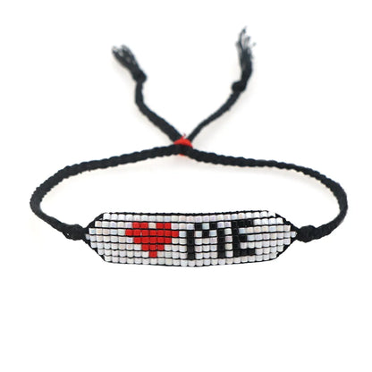 Casual Peach Eye Smile Face Glass Beaded Braid Woven Belt Women'S Bracelets