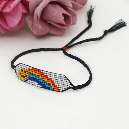 Casual Peach Eye Smile Face Glass Beaded Braid Woven Belt Women'S Bracelets