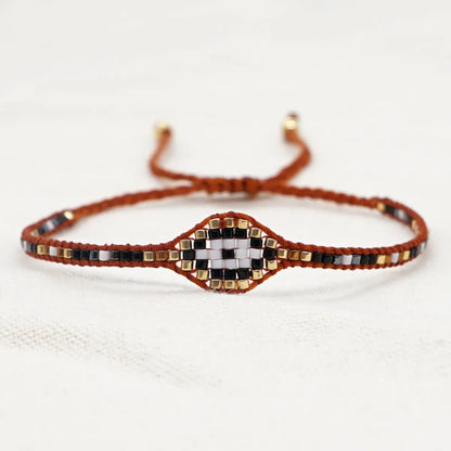 Casual Peach Eye Smile Face Glass Beaded Braid Woven Belt Women'S Bracelets