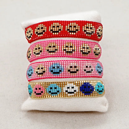 Casual Peach Eye Smile Face Glass Beaded Braid Woven Belt Women'S Bracelets