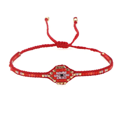 Casual Peach Eye Smile Face Glass Beaded Braid Woven Belt Women'S Bracelets