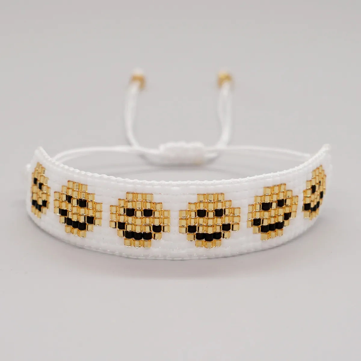 Casual Peach Eye Smile Face Glass Beaded Braid Woven Belt Women'S Bracelets