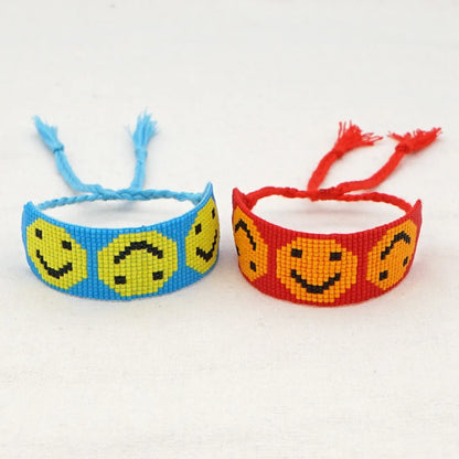 Casual Peach Eye Smile Face Glass Beaded Braid Woven Belt Women'S Bracelets