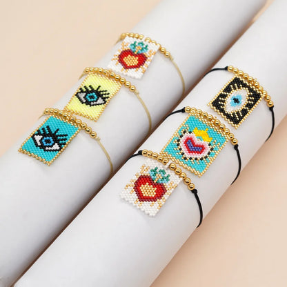 Casual Peach Eye Smile Face Glass Beaded Braid Woven Belt Women'S Bracelets