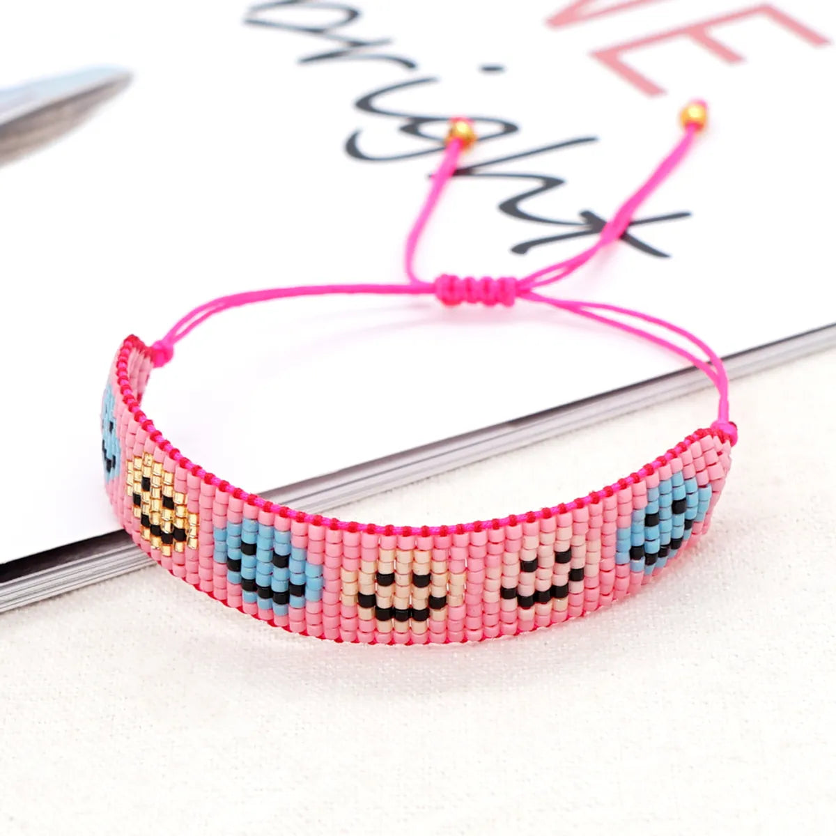 Casual Peach Eye Smile Face Glass Beaded Braid Woven Belt Women'S Bracelets