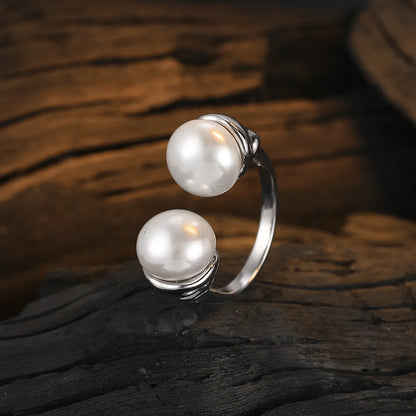 Casual Pearl Sterling Silver Plating Inlay Shell White Gold Plated Open Rings