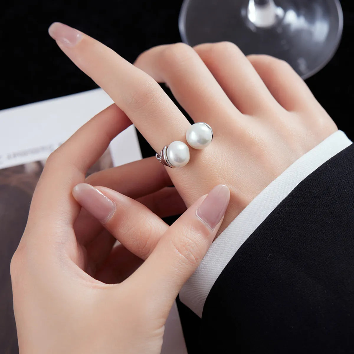 Casual Pearl Sterling Silver Plating Inlay Shell White Gold Plated Open Rings